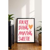 dudekohome Pembe Tipografi Poster Çerçeveli Tablo İngilizce Yazılı Modern Duvar Dekoru DKK50