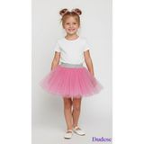 Dudese Kız Çocuk 2'li Set: Pamuklu Beyaz T-Shirt ve Parlak Pembe Simli Tütü Etek Takım - Simli Pembe - 8 - 9 Yaş