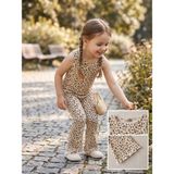 Dudese Kız Çocuk Leopar Desenli 2'li Takım - Ispanyol Paça Pantolon ve Askısız Bluz Seti - 3 - 4 Yaş