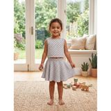 Dudese Kız Çocuk Puantiyeli Crop Top ve Volanlı Etek Takımı - %100 Pamuklu Yazlık Takım - 6 - 7 Yaş - Açık Gri