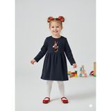 Dudese Minnie Mouse Işlemeli Siyah Kız Çocuk Uzun Kollu Kışlık Elbise - 5 - 6 Yaş