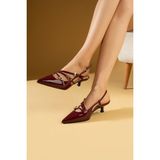 Dudi Cherry Red Bordo Rugan Sivri Burun Tokalı 5 cm Topuklu Ayakkabı Stiletto