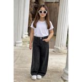 DUDOR KİDS KIZ ÇOCUK SİYAH KOMPLE TAŞLI KOT PANTOLON (JEANS-DENİM)-BAYRAMLIK
