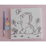 Dudu Ahşap 20 x 20 cm Resimli Tuval Çocuk Boyama Seti Kedi 2 Resimli 3 Boya 1 Fırça