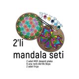 dudu ahşap 2Li Mandala Boyama Seti- 2 DESENLİ PLAKA-6 RENK AKRİLİK BOYA-2 ADET FIRÇA