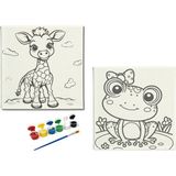 Dudu Ahşap 2'li Tuval Boyama Seti 20 x 20 cm Uv Baskı Sevimli Karakterler + 6 Akrilik Boya + 1 Fırça - set-12