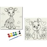 Dudu Ahşap 2'li Tuval Boyama Seti 20 x 20 cm Uv Baskı Sevimli Karakterler + 6 Akrilik Boya + 1 Fırça - set-15