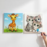 Dudu Ahşap 2'li Tuval Boyama Seti 20 x 20 cm Uv Baskı Sevimli Karakterler + 6 Akrilik Boya + 1 Fırça - set-2