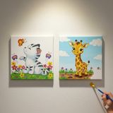 Dudu Ahşap 2'li Tuval Boyama Seti 20 x 20 cm Uv Baskı Sevimli Karakterler + 6 Akrilik Boya + 1 Fırça - set-8