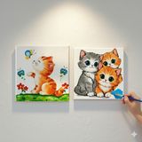 Dudu Ahşap Anaokulu İlkokul Etkinliği 2'li Tuval Boyama Seti 20 x 20 cm Uv Baskı + 6 Akrilik Boya + 1 Fırça Model 10