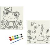 Dudu Ahşap Anaokulu İlkokul Etkinliği 2'li Tuval Boyama Seti 20 x 20 cm Uv Baskı + 6 Akrilik Boya + 1 Fırça Model 11