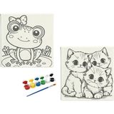 Dudu Ahşap Anaokulu İlkokul Etkinliği 2'li Tuval Boyama Seti 20 x 20 cm Uv Baskı + 6 Akrilik Boya + 1 Fırça Model 14
