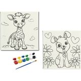 Dudu Ahşap Anaokulu İlkokul Etkinliği 2'li Tuval Boyama Seti 20 x 20 cm Uv Baskı + 6 Akrilik Boya + 1 Fırça Model 15