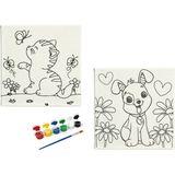 Dudu Ahşap Anaokulu İlkokul Etkinliği 2'li Tuval Boyama Seti 20 x 20 cm Uv Baskı + 6 Akrilik Boya + 1 Fırça Model 18