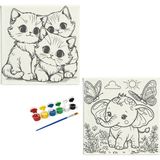 Dudu Ahşap Anaokulu İlkokul Etkinliği 2'li Tuval Boyama Seti 20 x 20 cm Uv Baskı + 6 Akrilik Boya + 1 Fırça Model 20