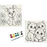 Dudu Ahşap Anaokulu İlkokul Etkinliği 2'li Tuval Boyama Seti 20 x 20 cm Uv Baskı + 6 Akrilik Boya + 1 Fırça Model 21