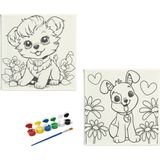 Dudu Ahşap Anaokulu İlkokul Etkinliği 2'li Tuval Boyama Seti 20 x 20 cm Uv Baskı + 6 Akrilik Boya + 1 Fırça Model 22