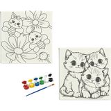 Dudu Ahşap Anaokulu İlkokul Etkinliği 2'li Tuval Boyama Seti 20 x 20 cm Uv Baskı + 6 Akrilik Boya + 1 Fırça Model 23