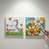 Dudu Ahşap Anaokulu İlkokul Etkinliği 2'li Tuval Boyama Seti 20 x 20 cm Uv Baskı + 6 Akrilik Boya + 1 Fırça Model 24