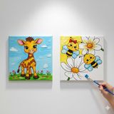Dudu Ahşap Anaokulu İlkokul Etkinliği 2'li Tuval Boyama Seti 20 x 20 cm Uv Baskı + 6 Akrilik Boya + 1 Fırça Model 26
