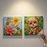 Dudu Ahşap Anaokulu İlkokul Etkinliği 2'li Tuval Boyama Seti 20 x 20 cm Uv Baskı + 6 Akrilik Boya + 1 Fırça Model 27