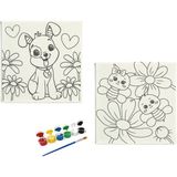 Dudu Ahşap Anaokulu İlkokul Etkinliği 2'li Tuval Boyama Seti 20 x 20 cm Uv Baskı + 6 Akrilik Boya + 1 Fırça Model 28