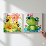 Dudu Ahşap Anaokulu İlkokul Etkinliği 2'li Tuval Boyama Seti 20 x 20 cm Uv Baskı + 6 Akrilik Boya + 1 Fırça Model 29
