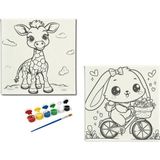 Dudu Ahşap Anaokulu İlkokul Etkinliği 2'li Tuval Boyama Seti 20 x 20 cm Uv Baskı + 6 Akrilik Boya + 1 Fırça Model 30