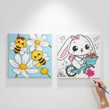 Dudu Ahşap Anaokulu İlkokul Etkinliği 2'li Tuval Boyama Seti 20 x 20 cm Uv Baskı + 6 Akrilik Boya + 1 Fırça Model 32