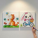 Dudu Ahşap Anaokulu İlkokul Etkinliği 2'li Tuval Boyama Seti 20 x 20 cm Uv Baskı + 6 Akrilik Boya + 1 Fırça Model 34