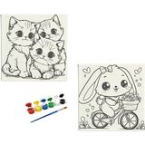 Dudu Ahşap Anaokulu İlkokul Etkinliği 2'li Tuval Boyama Seti 20 x 20 cm Uv Baskı + 6 Akrilik Boya + 1 Fırça Model 35