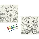 Dudu Ahşap Anaokulu İlkokul Etkinliği 2'li Tuval Boyama Seti 20 x 20 cm Uv Baskı + 6 Akrilik Boya + 1 Fırça Model 37