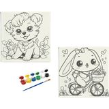 Dudu Ahşap Anaokulu İlkokul Etkinliği 2'li Tuval Boyama Seti 20 x 20 cm Uv Baskı + 6 Akrilik Boya + 1 Fırça Model 38