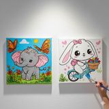 Dudu Ahşap Anaokulu İlkokul Etkinliği 2'li Tuval Boyama Seti 20 x 20 cm Uv Baskı + 6 Akrilik Boya + 1 Fırça Model 39