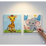Dudu Ahşap Anaokulu İlkokul Etkinliği 2'li Tuval Boyama Seti 20 x 20 cm Uv Baskı + 6 Akrilik Boya + 1 Fırça Model 41
