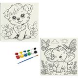 Dudu Ahşap Anaokulu İlkokul Etkinliği 2'li Tuval Boyama Seti 20 x 20 cm Uv Baskı + 6 Akrilik Boya + 1 Fırça Model 42