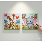 Dudu Ahşap Anaokulu İlkokul Etkinliği 2'li Tuval Boyama Seti 20 x 20 cm Uv Baskı + 6 Akrilik Boya + 1 Fırça Model 43