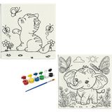 Dudu Ahşap Anaokulu İlkokul Etkinliği 2'li Tuval Boyama Seti 20 x 20 cm Uv Baskı + 6 Akrilik Boya + 1 Fırça Model 45