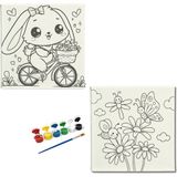 Dudu Ahşap Anaokulu İlkokul Etkinliği 2'li Tuval Boyama Seti 20 x 20 cm Uv Baskı + 6 Akrilik Boya + 1 Fırça Model 54