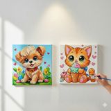 Dudu Ahşap Anaokulu İlkokul Etkinliği-2'li Tuval Boyama Seti. 20X20 cm Uv Baskı + 6 Akrilik Boya + 1 Fırça-Model-57