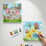Dudu Ahşap Anaokulu İlkokulu Etkinliği 2'li Tuval Boyama Seti 20 x 20 cm Uv Baskı + 6 Akrilik Boya + 1 Fırça Model 53
