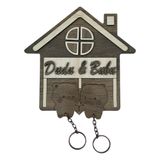 Dudu Bubu Kişiye Özel Ahşap Anahtarlık ve Askı Seti - Çiftlere Özel İsimli Hediyelik - Dekoratif Duvar Askısı & 2 Adet Anahtarlık - 16x15 cm MDF Tasarım