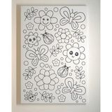 Dudu Gift 25 x 35 cm Resimli Tuval Çocuk Boyama Seti Çiçekler Renk Akrilik Boya ve 2 Fırça Adet Fırça