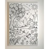 Dudu Gift 25 x 35 cm Resimli Tuval Çocuk Boyama Seti Ev ve Bahçe Renk Akrilik Boya ve 2 Fırça Adet Fırça