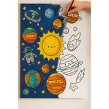 Dudu Gift 25 x 35 cm Resimli Tuval Çocuk Boyama Seti Gezegenler Renk Akrilik Boya ve 2 Fırça Adet Fırça