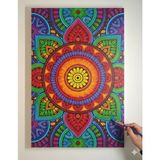 Dudu Gift 25X35 Resimli Tuval Çocuk Boyama Seti- Otantik-Mandala-6 Renk Akrilik Boya ve 2 Fırça Adet Fırça