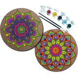 Dudu Gift 2'li Mandala Boyama Seti 2 Desenli Plaka 6 Renk Akrilik Boya 2 Adet Fırça - Set-3 - 20 Cm Çap