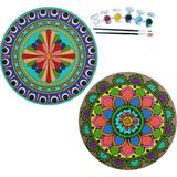 Dudu Gift 2’li Mandala Boyama Seti- 2 Desenli Plaka-6 Renk Akrilik Boya-2 Adet Fırça - set12 - 20 x 20 cm