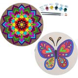 Dudu Gift 2'li Mandala Boyama Seti Aile Etkinliği 2 Ham Mdf Plaka 6 Renk Boya 2 Fırça Model 14