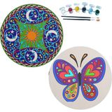 Dudu Gift 2'li Mandala Boyama Seti Aile Etkinliği 2 Ham Mdf Plaka 6 Renk Boya 2 Fırça Model 15